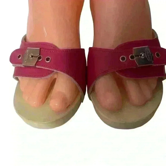 Vtg Dr Scholls Origina Womens Wooden Heeled Clogs Sandals Shoes Pink Italy Sz 9 - Picture 5 of 12